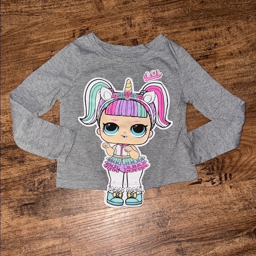 L.O.L. Surprise! Gray Long Sleeve Tee with Cartoon Graphic
